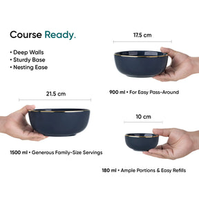 Ceramic Dinner Set | Halo Collection | 21 Pieces | Dinner Set For 6 | Navy
