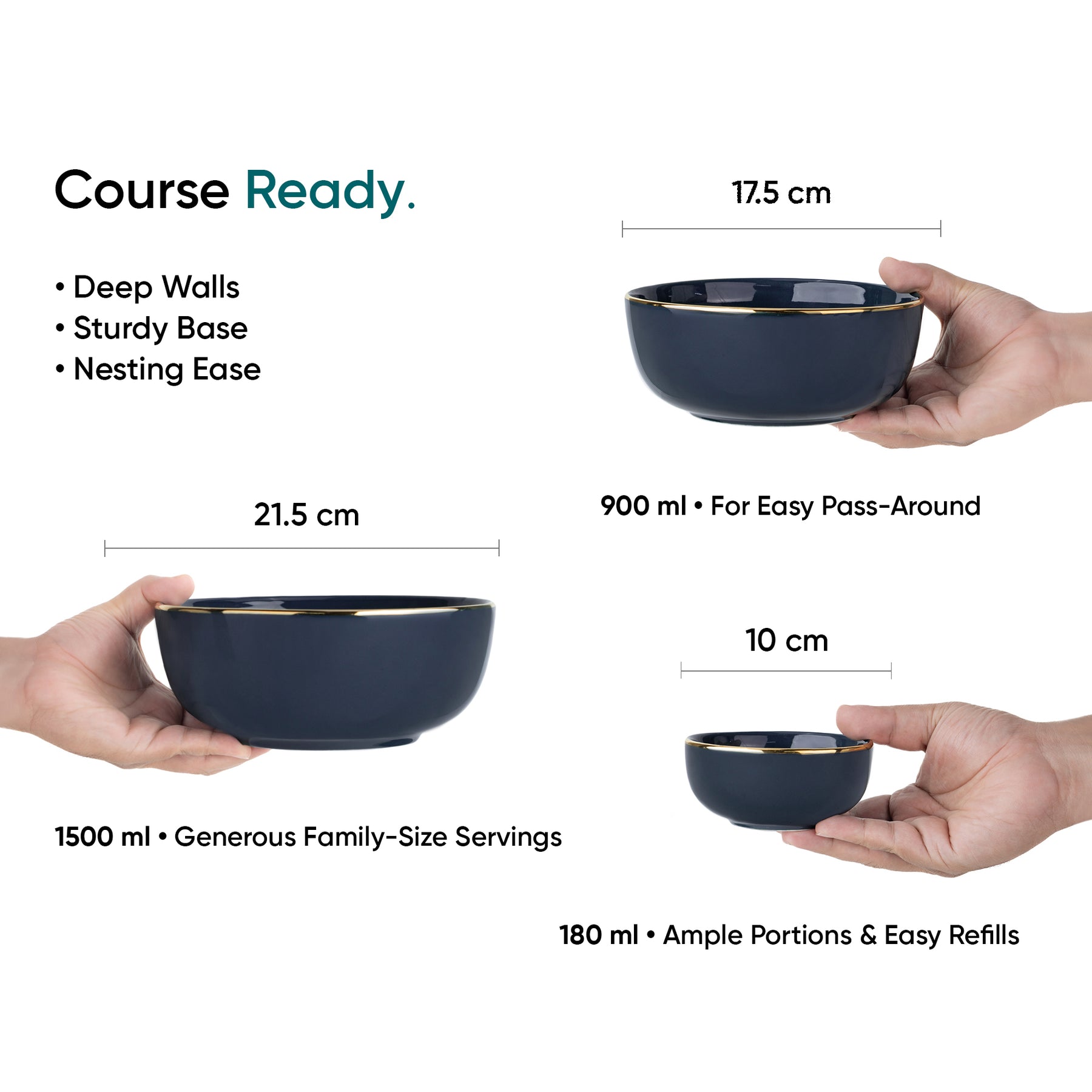 Ceramic Dinner Set | Halo Collection | 21 Pieces | Dinner Set For 6 | Navy