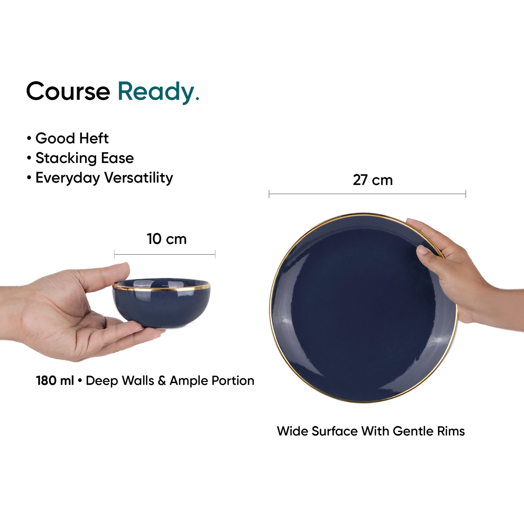 Ceramic Dinner Set | Halo Collection | 12 Pieces | Navy