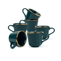 Ceramic Tea Cup Set of 6, 180 ml, Real Gold Line Teal Green