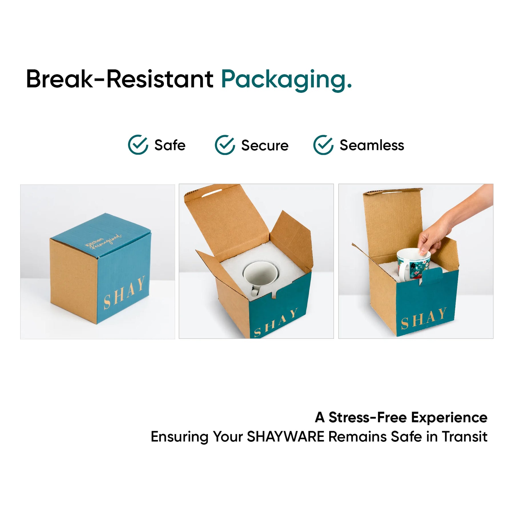 SHAY break-resistant packaging with a product inside on a white background