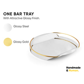 Large Bar Tray for Serving | Steel and Gold Bar Tray