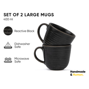 Large Ceramic Coffee Mug Set | Ribbed Collection | 400ml | Glossy Stoneware