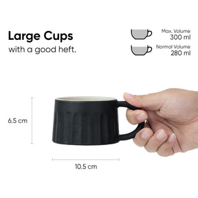 Ceramic Line Cappuccino Cup, Set of 2, Black, 300ml | Coffee Cup | Matte Finish | Large Cup for Coffee | Ceramic Cup | Premium Stoneware Coffee Cup