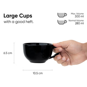 Large Cappuccino Cup Saucer Set, Black, 320ml | XL Cuppa Collection | Glossy Finish