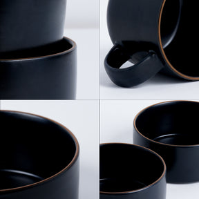 Ceramic Modern Dinnerware Set, 6 Pcs, Black | Japandi Breakfast Set