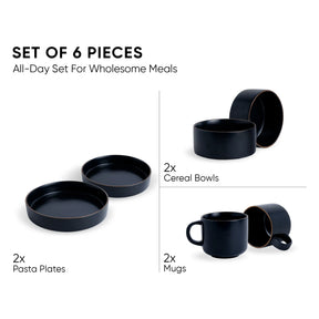 Ceramic Breakfast Set | Japandi Collection | 6 Pieces | Black