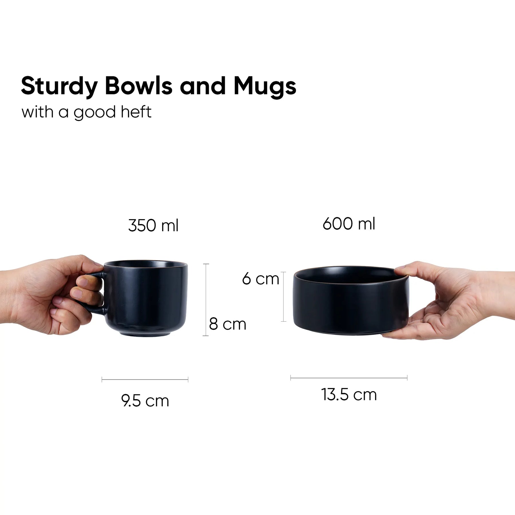 Ceramic Breakfast Set | Japandi Collection | 6 Pieces | Black