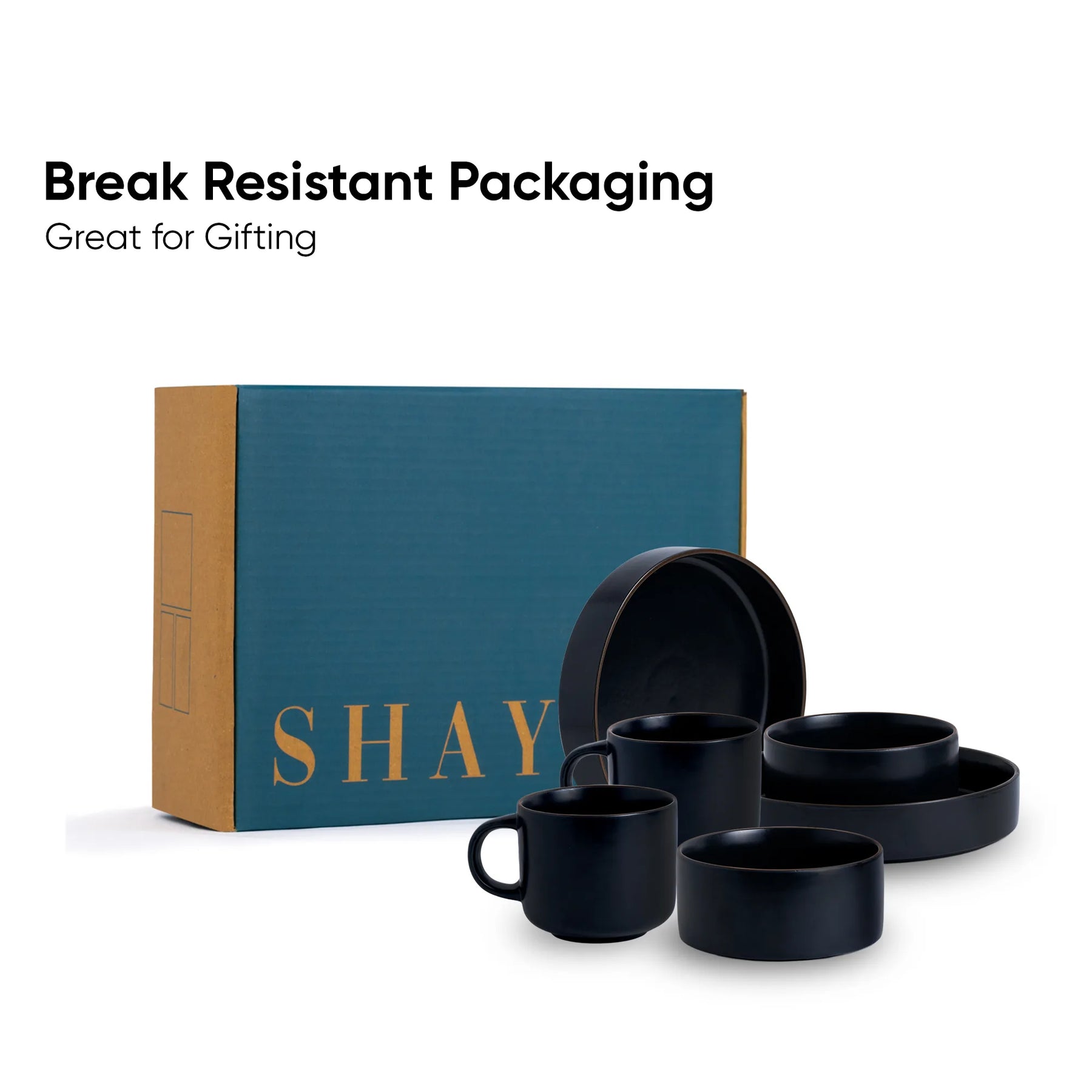 Ceramic Breakfast Set | Japandi Collection | 6 Pieces | Black