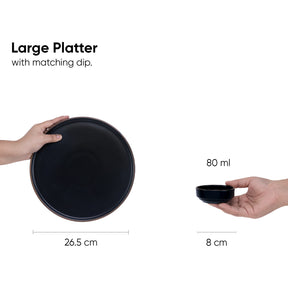 Large Round Ceramic Serving Platter – 1 Platter, 1 Dip | Modern Series | Matte Finish | Platters Serving Set | Ceramic Platter (Japandi Platter)