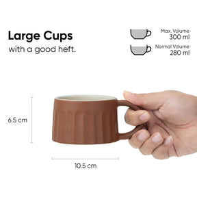 Ceramic Line Cappuccino Cup, Set of 2, Brown, 270ml | Cappuccino Cup | Matte Finish | Large Cup for Coffee | Ceramic Cup