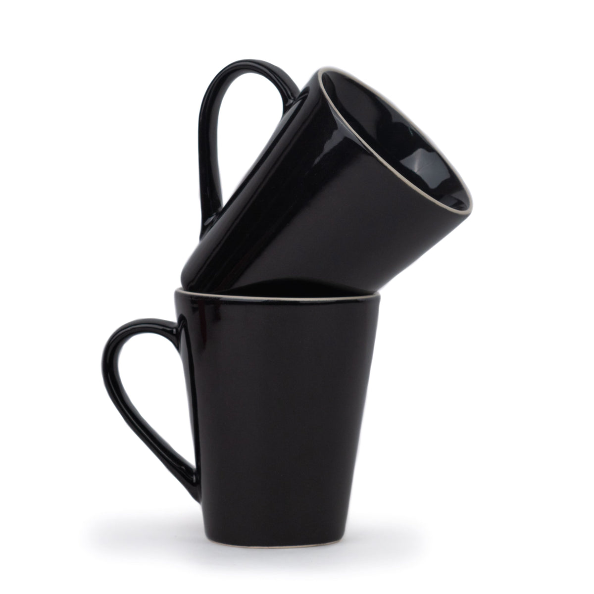 Large Ceramic Coffee Mug Set | Black Beauty Collection | 350ml | Glossy Stoneware