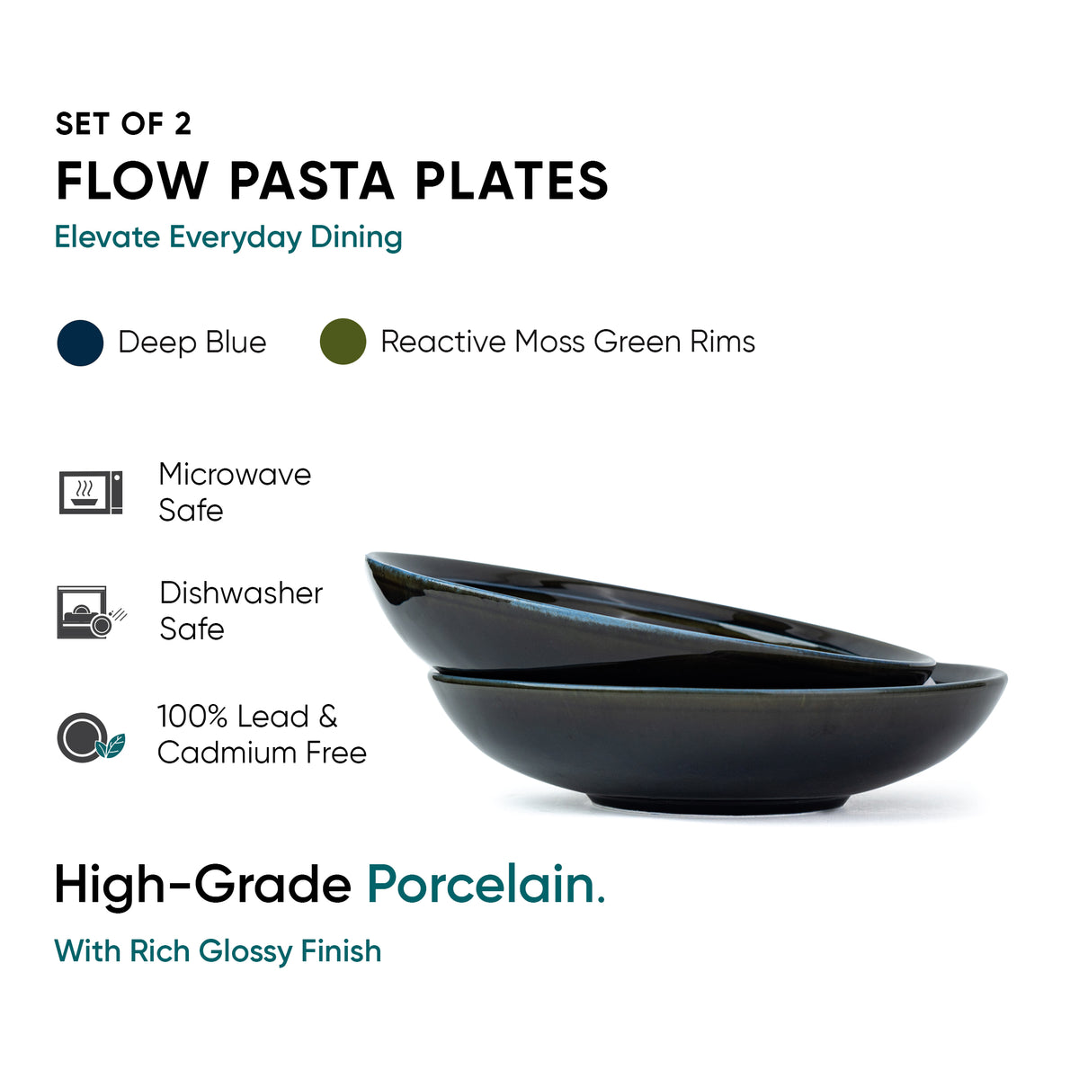 Ceramic Pasta Bowl Set of 2 – Self Reactive Collection Navy