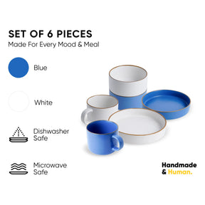 Ceramic Breakfast Set | Japandi Collection | 6 Pieces | Blue & White