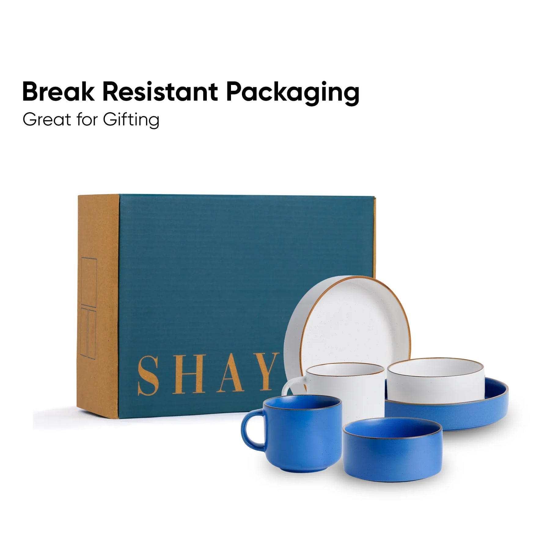 Ceramic Breakfast Set | Japandi Collection | 6 Pieces | Blue & White