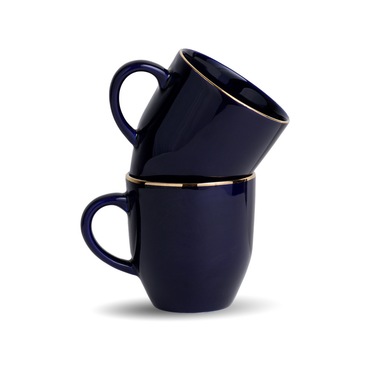 Ceramic Coffee Mug Set | Blue with Real Gold Line | 300ml | Gold Line Collection