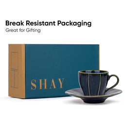 Ceramic Tea Cup & Saucer Set of 6 – Blue | 180ml | Glossy Finish | Self Reactive Collection
