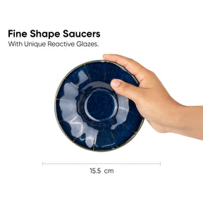 Ceramic Tea Cup & Saucer Set of 6 – Blue | 180ml | Glossy Finish | Self Reactive Collection