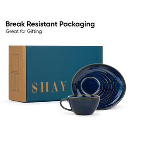 Ceramic Coffee Cup & Saucer Set 250ml – Blue Green | Reactive Glaze Porcelain