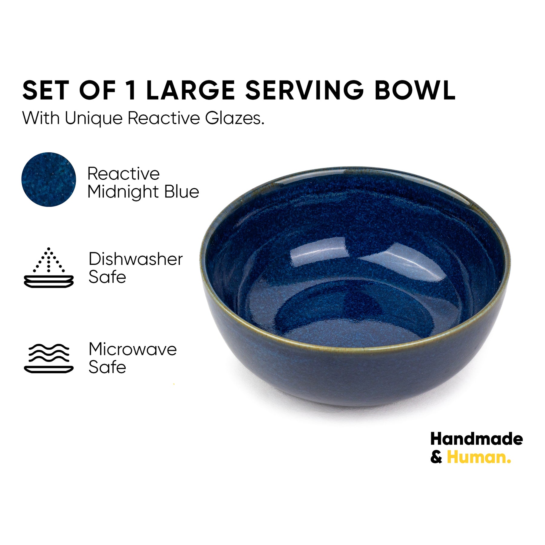 Large Ceramic Serving Bowl – Blue Green, 21cm | Reactive Glaze Finish