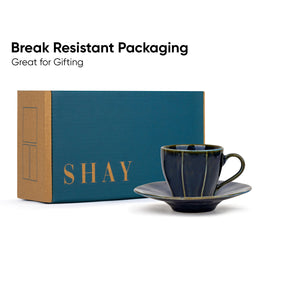 Ceramic Tea Cup & Saucer – Blue Green, 180ml | Reactive Glaze Finish