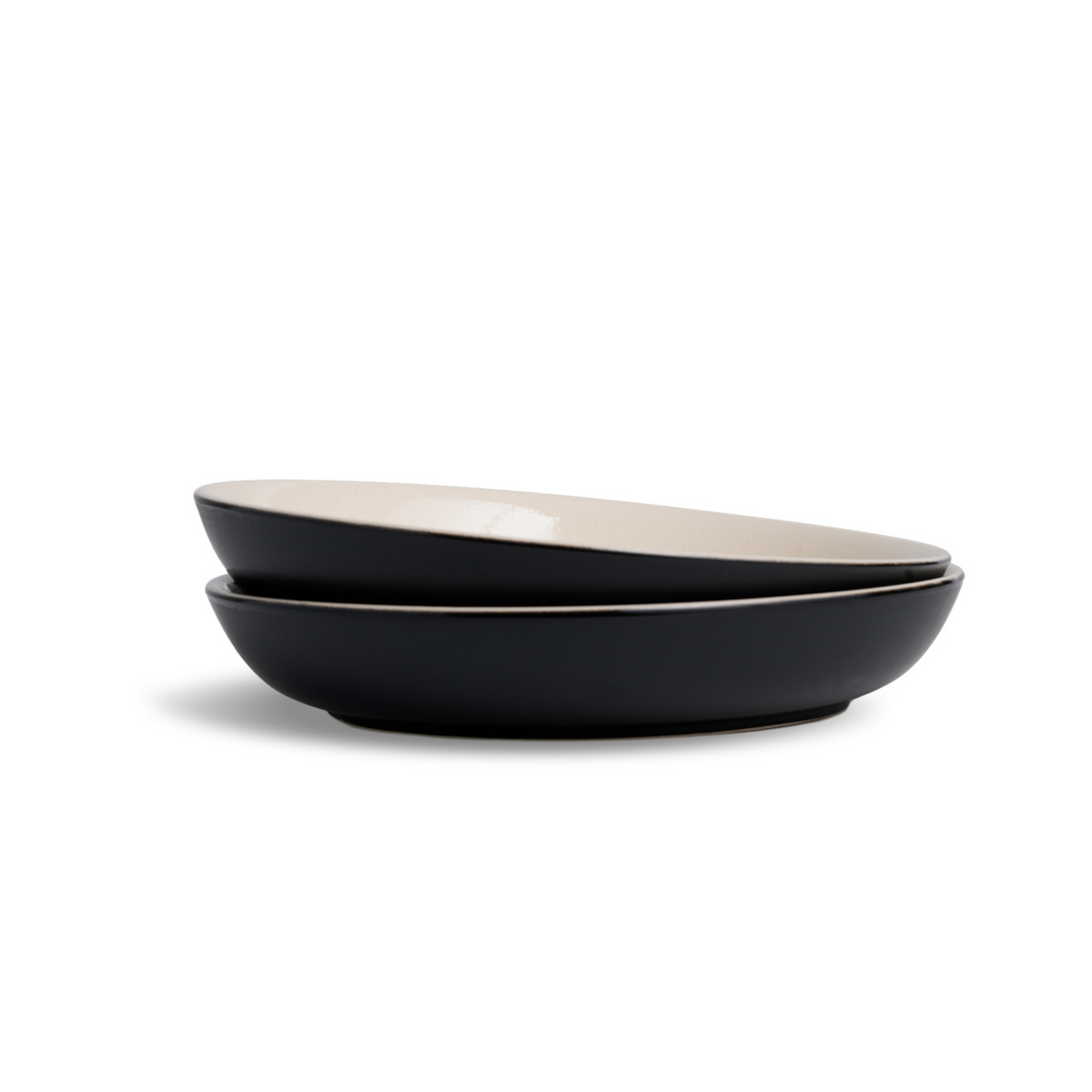 Stoneware Salad Plate Set – 22cm | Set of 2 | Black Ivory | Glossy Finish