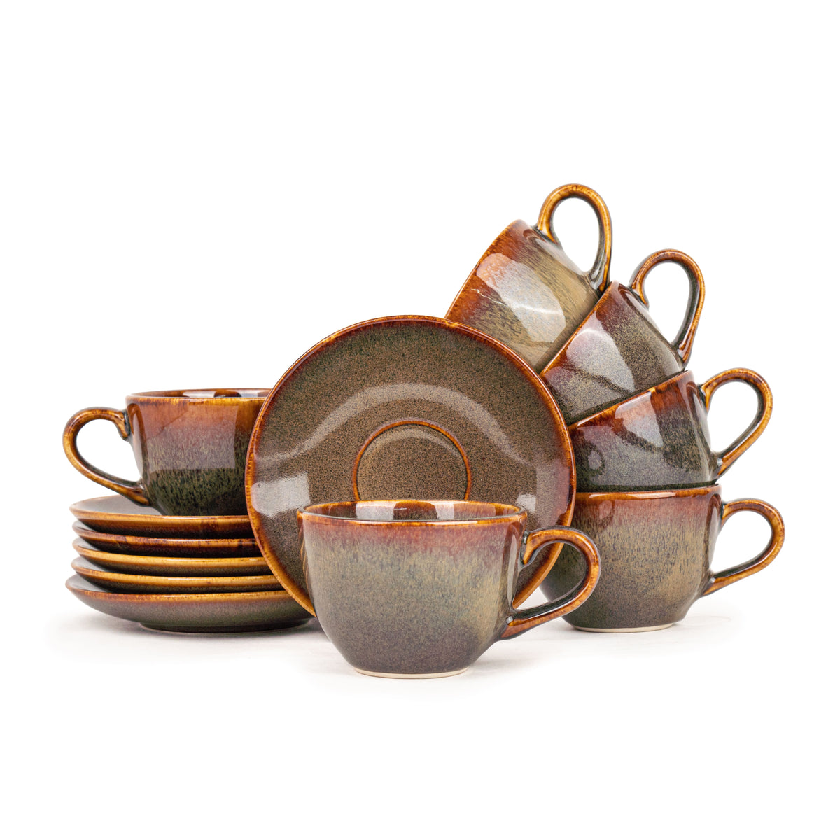 Ceramic Cup and Saucer Set of 6,  200ml | Revolve Collection