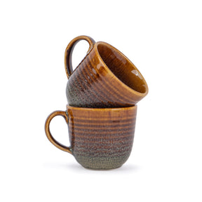 Large Ceramic Coffee Mug Set | Ribbed Collection | 400ml | Glossy Stoneware