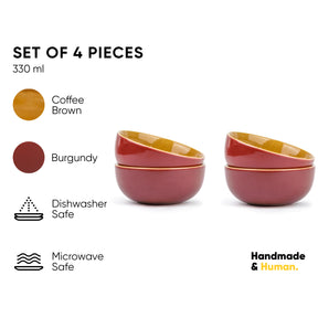 Ceramic Snack Bowl Set | 330ml | Set of 4 | Glossy Finish | Premium Stoneware