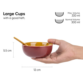 Ceramic Soup Bowl Set | 300ml | With Spoons | Set of 6 | Glossy Finish