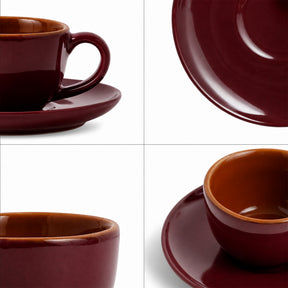 Burgundy Ceramic Espresso Cup & Saucer Set of 2 – 90 ML