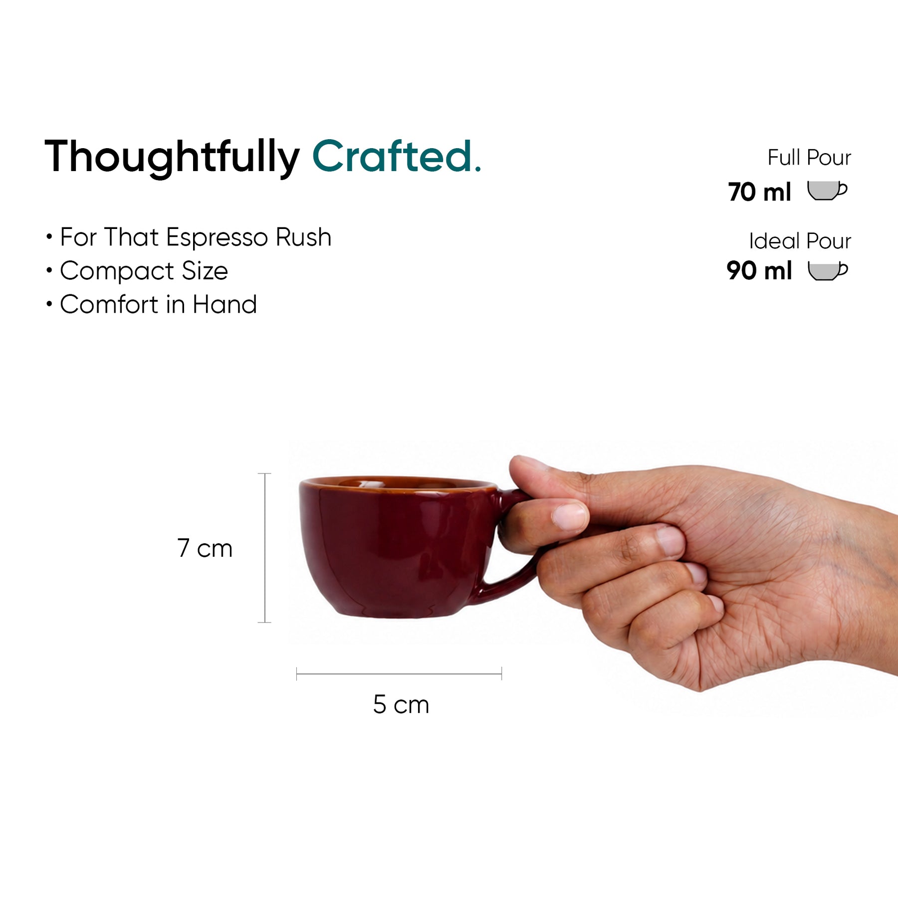 Burgundy Ceramic Espresso Cup & Saucer Set of 2 – 90 ML