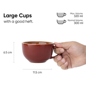 Large Ceramic Coffee Cup Set of 2, Burgundy, 320ml | XL Cuppa Collection | Glossy Finish |