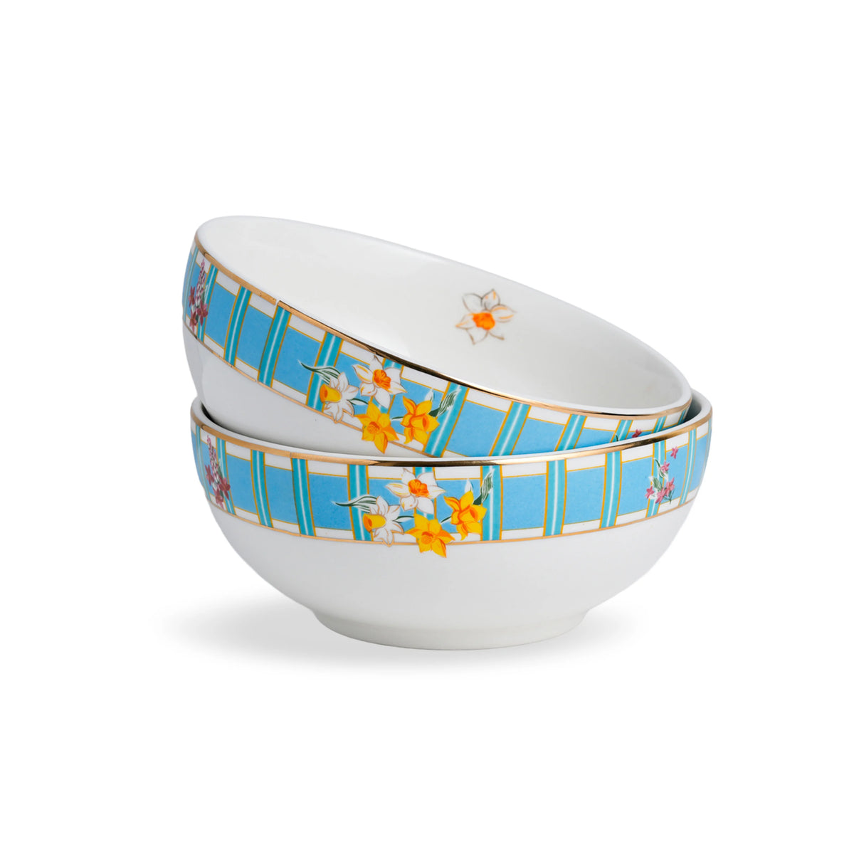 Set of two ceramic bowls with floral design on a white background