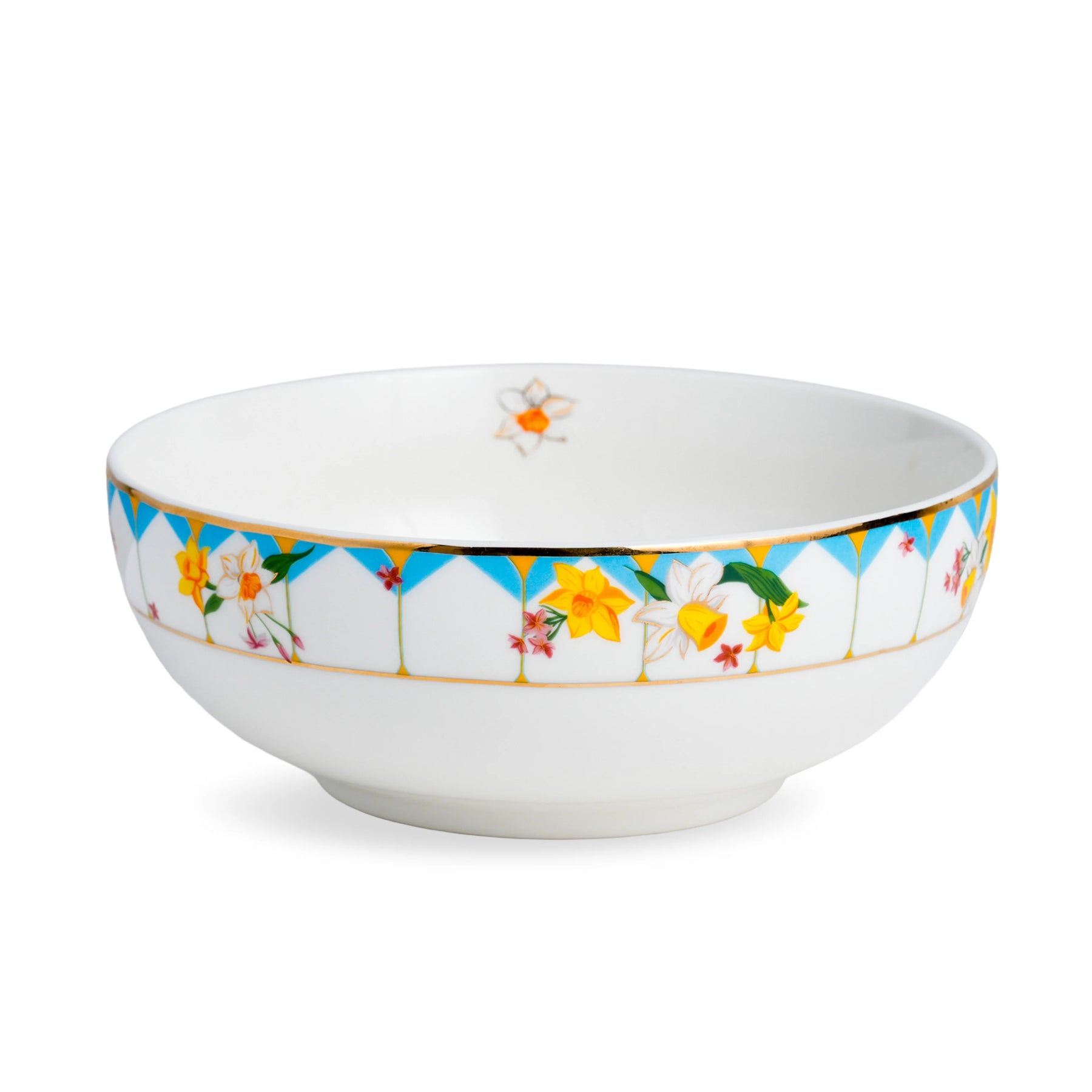 Decorative ceramic bowl with floral patterns on a white background