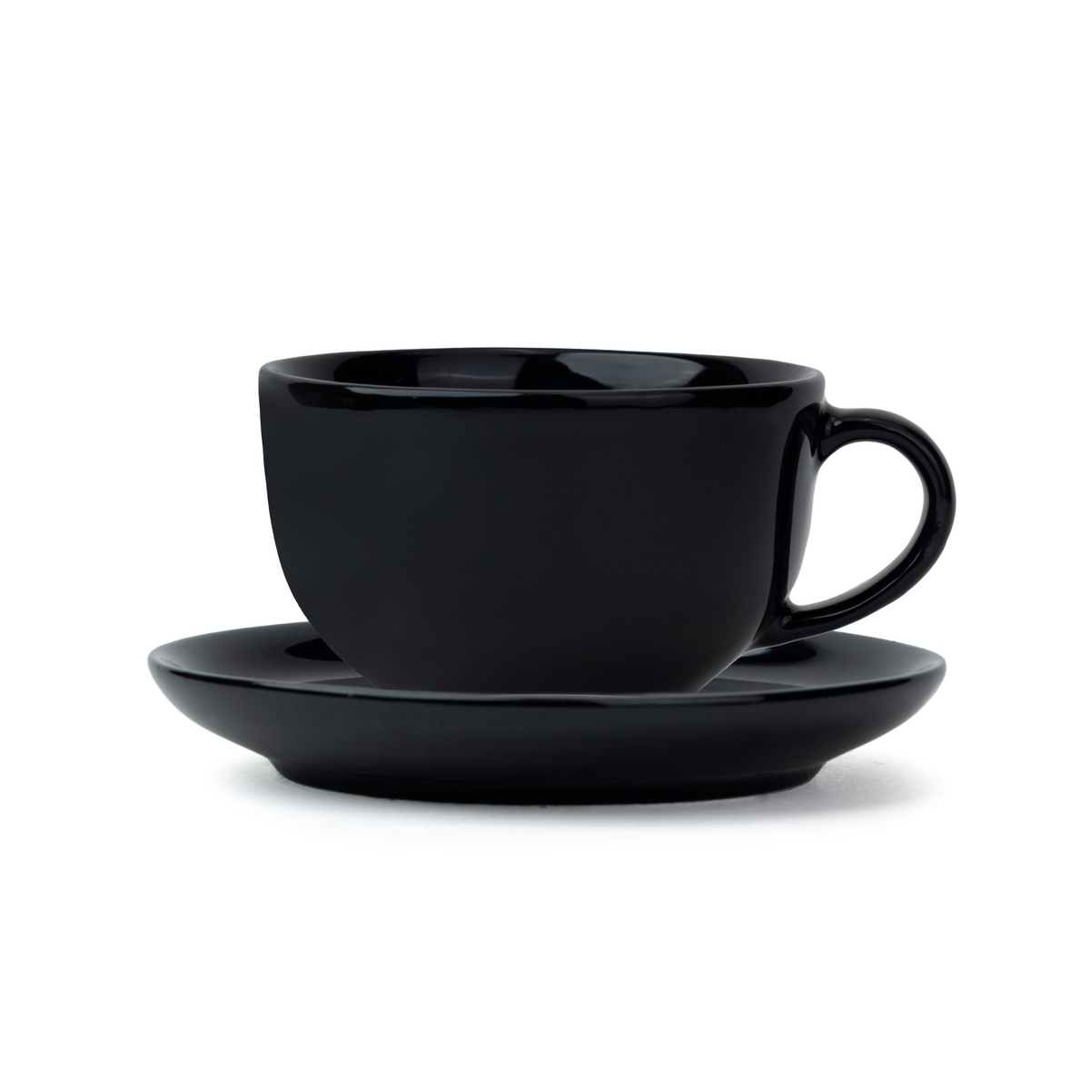Large Black Ceramic Coffee Cup & Saucer Set – 320ml | XL Cuppa Collection