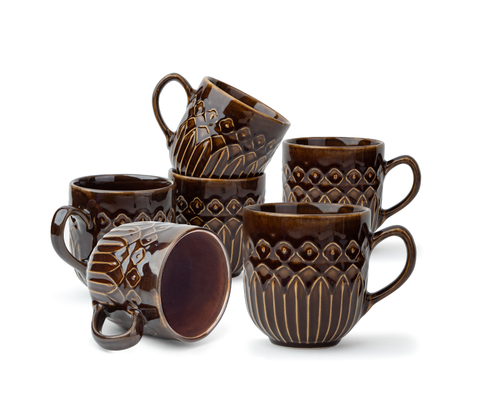 Ceramic Coffee Mug Set, 330ml, Carving Finish