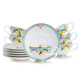 Nargis Tea Cup & Saucer Set, 6 Pcs, 180ml | Ceramic Tea Cups with Plates | Floral Print