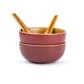 Ceramic Soup Bowl Set | 300ml | With Spoons | Set of 6 | Glossy Finish