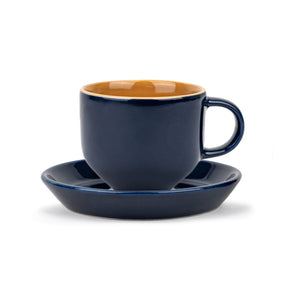 Midnight Blue Ceramic Tea Cup & Saucer Set – 180 ML | Set of 6