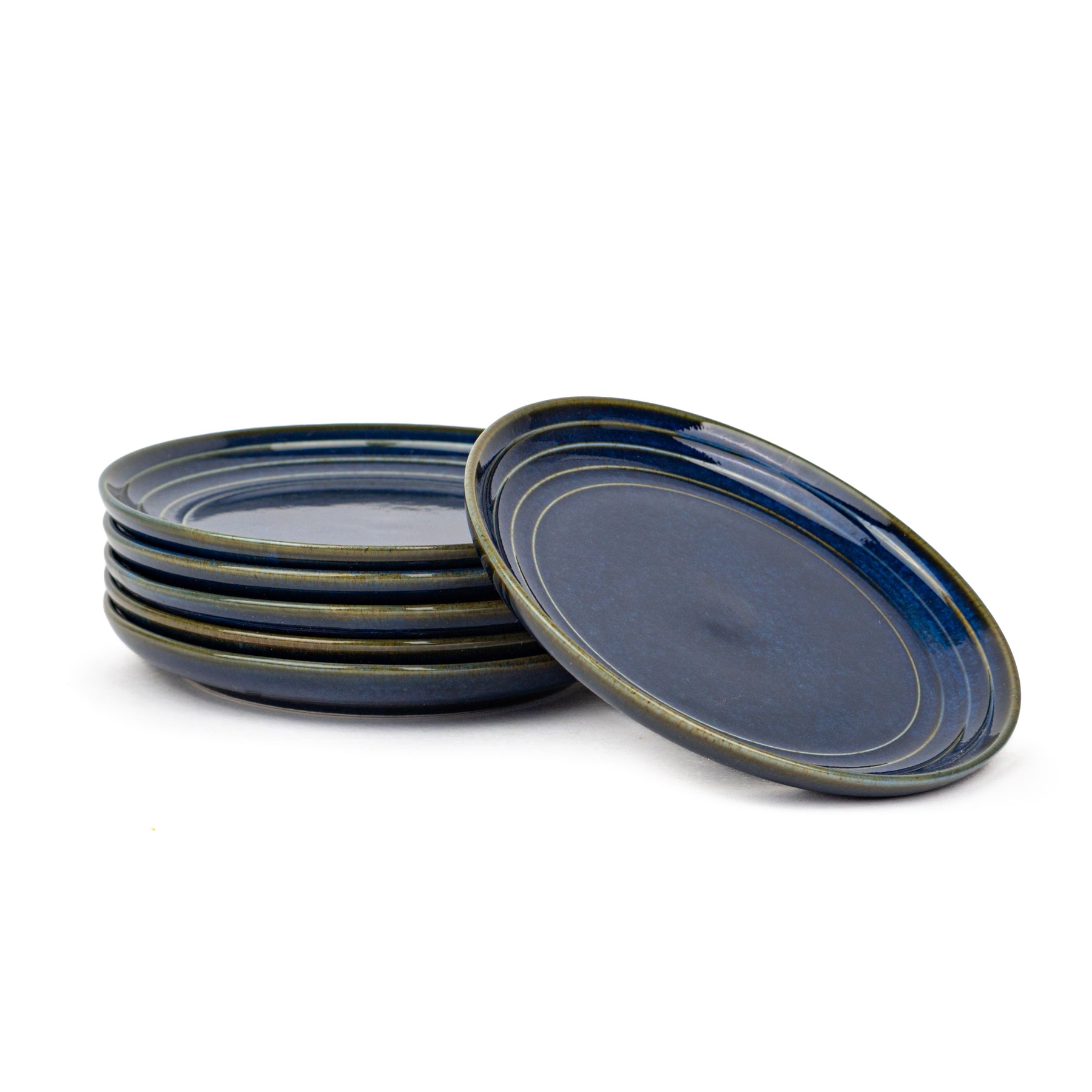 Ceramic Blue Quarter Plates Set of 6 | Snack & Dessert Plates | Self Reactive Collection