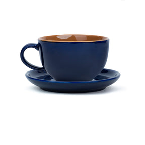 Large Ceramic Coffee Cup Saucer Set, Midnight Blue, 320ml | XL Cuppa Collection | Glossy Finish