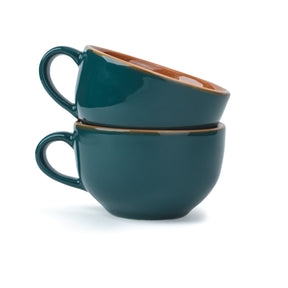 Large Ceramic Coffee Cup Set of 2, Teal Green, 320ml | XL Cuppa Collection | Glossy Finish