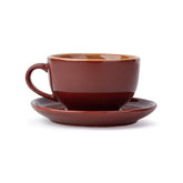 Large Ceramic Coffee Cup Saucer Set, Burgundy, 320ml | XL Cuppa Collection | Glossy Finish