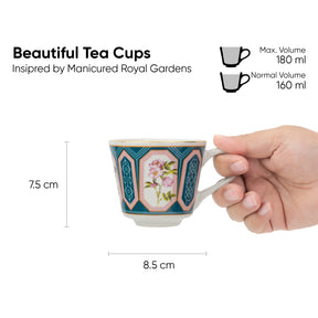 Parterre Ceramic Tea Cups with Gold Rim – 180 ML | Set of 6