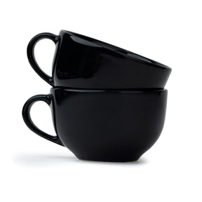 Large Ceramic Coffee Cup Set of 2, Black, 320ml | XL Cuppa Collection | Glossy Finish