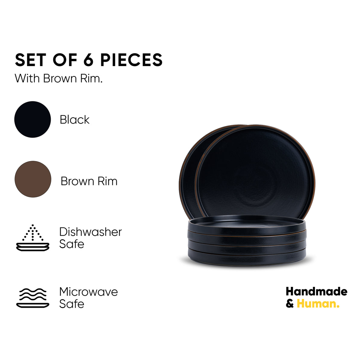 Ceramic Dinner Plates Set, 6 Pieces | Japandi Series Black