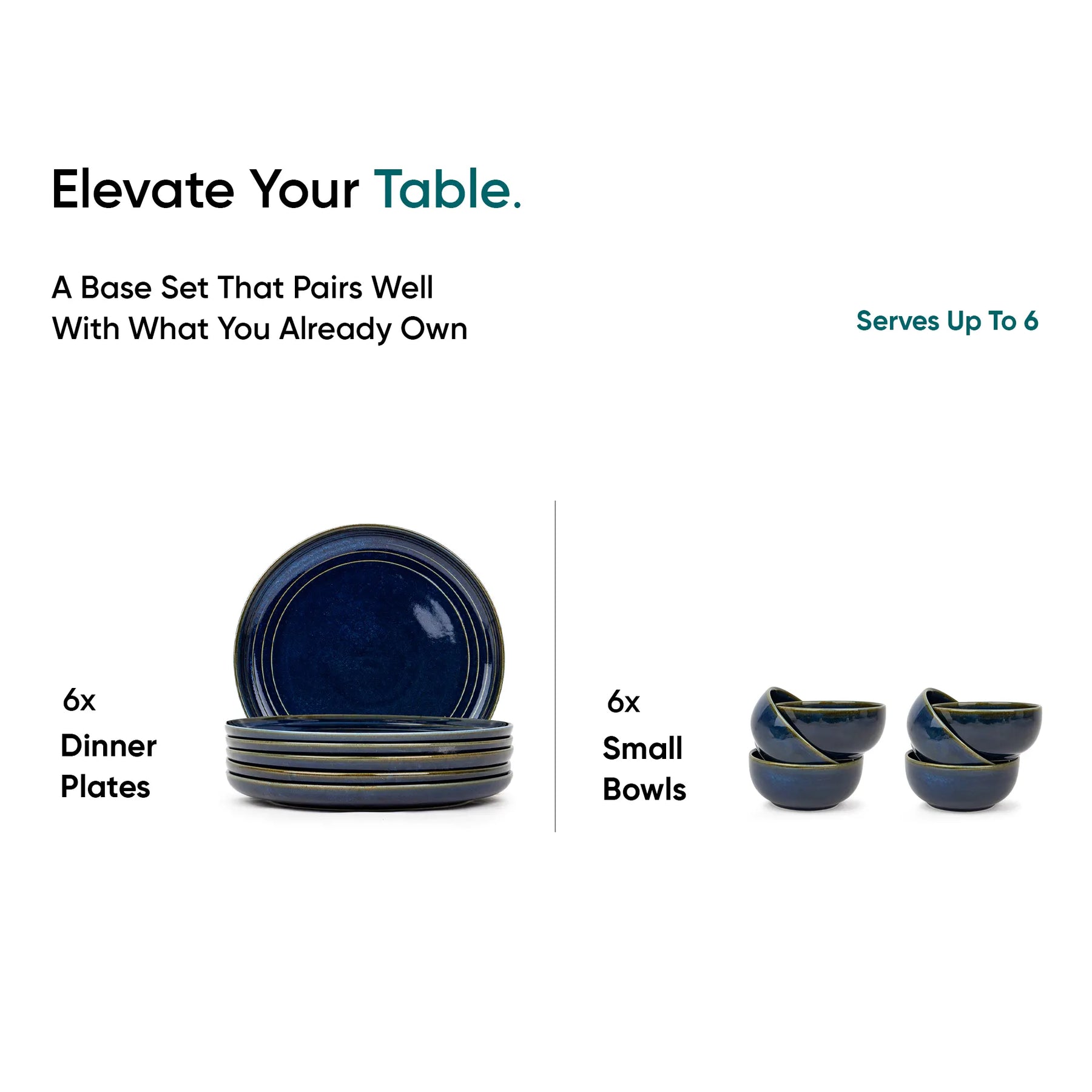Ceramic Dinner Set | Flow Collection | 12 Pieces | Blue