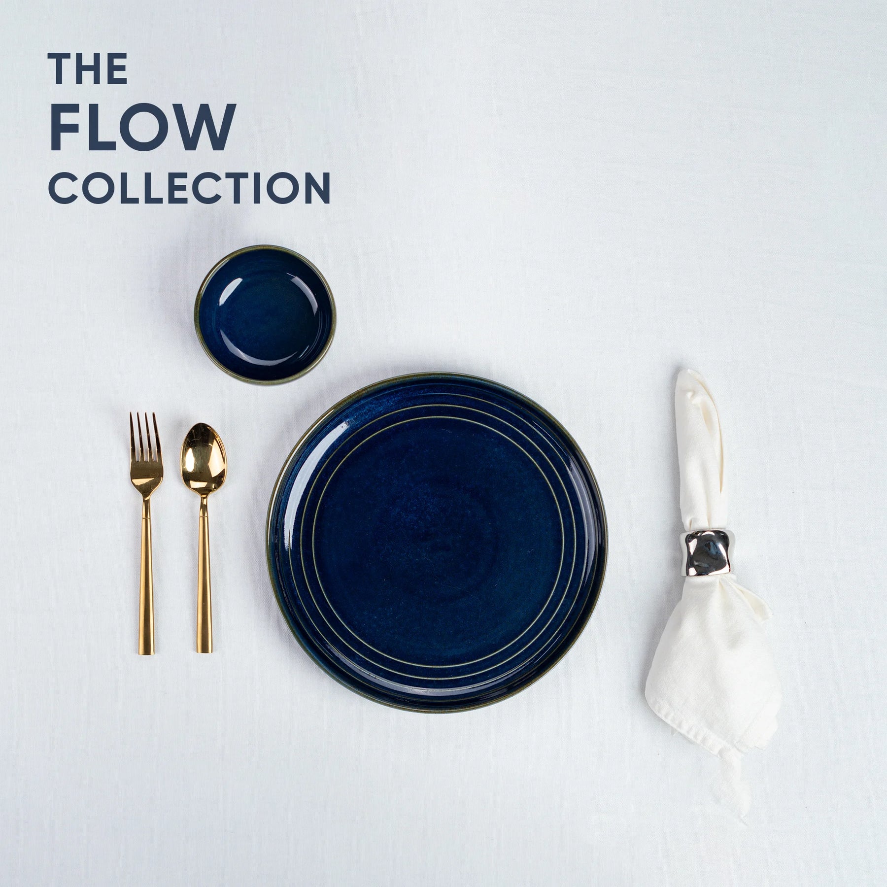 Ceramic Dinner Set | Flow Collection | 12 Pieces | Blue