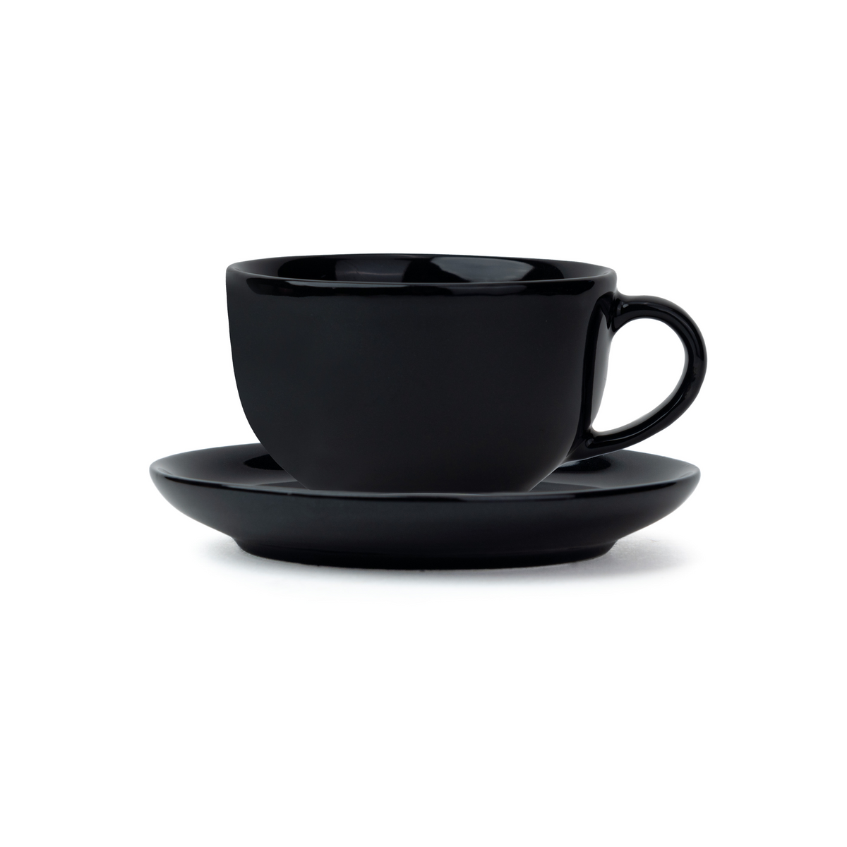 Large Cappuccino Cup Saucer Set, Black, 320ml | XL Cuppa Collection | Glossy Finish